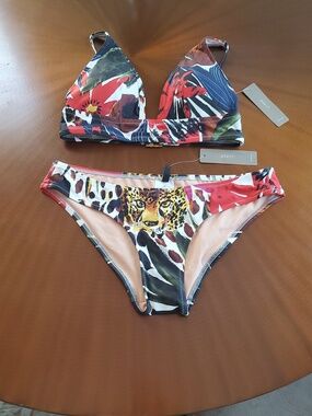 J. Crew Multicolor Floral & Leopard Print Bikini — Red, Blue, Green
